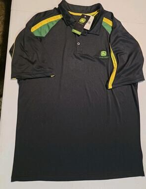 John Deere Mens XL Black & Colorful Pop Top Embroidered Golf Polo Shirt NWT